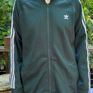 Adidas Men 3 stripes tricot jacket. Dark green w/ pocket in the back. Brand new.